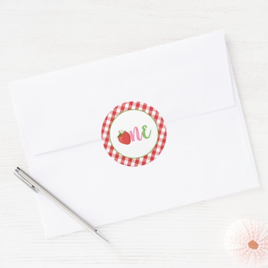 Eerste verjaardag sticker met aardbei - EEN (Envelop)