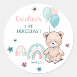Eerste Verjaardag Sticker met leuke teddybeer.