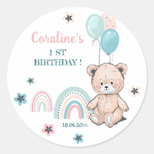 Eerste Verjaardag Sticker met leuke teddybeer.