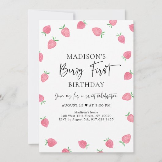 Eerste verjaardag Strawberry Berry Kaart (Voorkant)