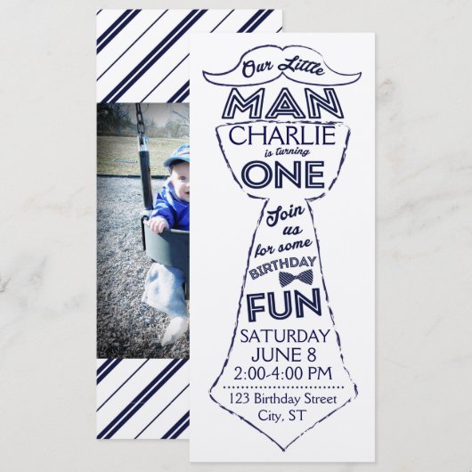 Eerste verjaardag Stropdas/snor uitnodiging (Voorkant / Achterkant)