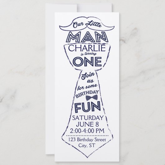 Eerste verjaardag Stropdas/snor uitnodiging (Voorkant)