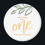 Eerste verjaardag: Stuffer verf vertrekt Magneet<br><div class="desc">Haal deze schattige eerste verjaardagsmagneet geaccentueerd met doedelverfbladeren. Pas het aan met de naam van uw zoon of dochter.</div>