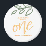 Eerste verjaardag: Stuffer verf vertrekt Magneet<br><div class="desc">Haal deze schattige eerste verjaardagsmagneet geaccentueerd met doedelverfbladeren. Pas het aan met de naam van uw zoon of dochter.</div>