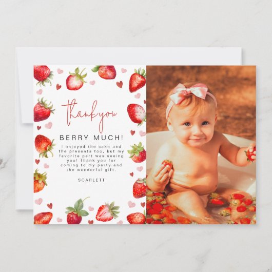 Eerste verjaardag Sweet Berry foto feestje Bedankkaart (Voorkant)