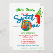 Eerste Verjaardag Sweet One Theme Party Uitnodigin Kaart (Voorkant / Achterkant)