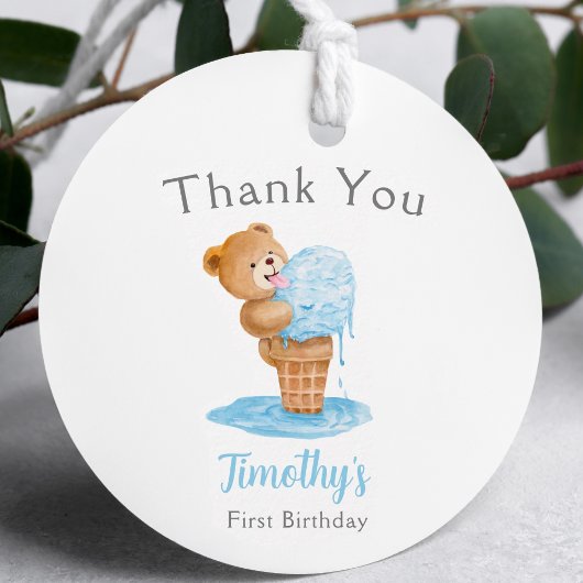 Eerste verjaardag Teddy Bear Ice Cream Bedankjes Labels