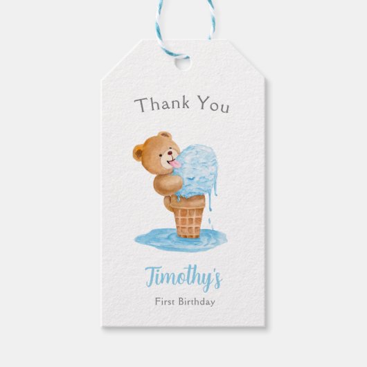 Eerste verjaardag Teddy Bear Ice Cream Cadeaulabel (Voorkant)