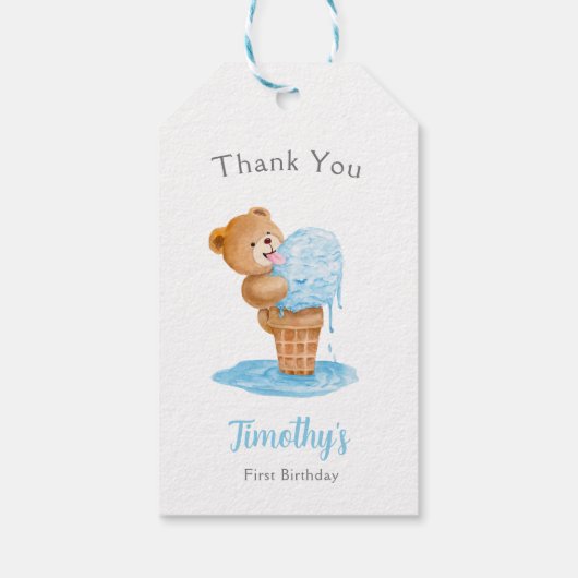 Eerste verjaardag Teddy Bear Ice Cream Cadeaulabel (Achterkant)