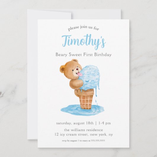 Eerste verjaardag Teddy Bear Ice Cream Kaart (Voorkant)