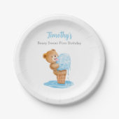 Eerste verjaardag Teddy Bear Ice Cream Papieren Bordje (Voorkant)