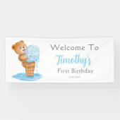 Eerste verjaardag Teddy Bear Ice Cream Spandoek (Horizontaal)