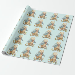 Eerste verjaardag Teddybeer die op een skateboard  Cadeaupapier