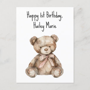 Eerste verjaardag Teddybeer gepersonaliseerd Briefkaart