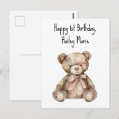 Eerste verjaardag Teddybeer gepersonaliseerd Briefkaart (Voorkant / Achterkant)