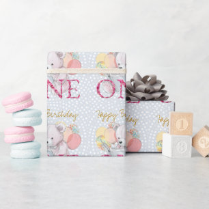 Eerste verjaardag Teddybeer Roze Nummer Eén Cadeaupapier