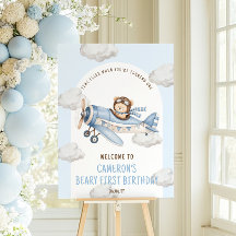 Eerste verjaardag teddybeer vliegtuig welkomstbord