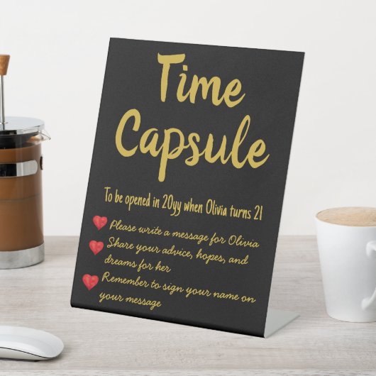 Eerste verjaardag Time Capsule Hoopt Wensen Pedest Reclamebord Met Voetstuk (Insitu)