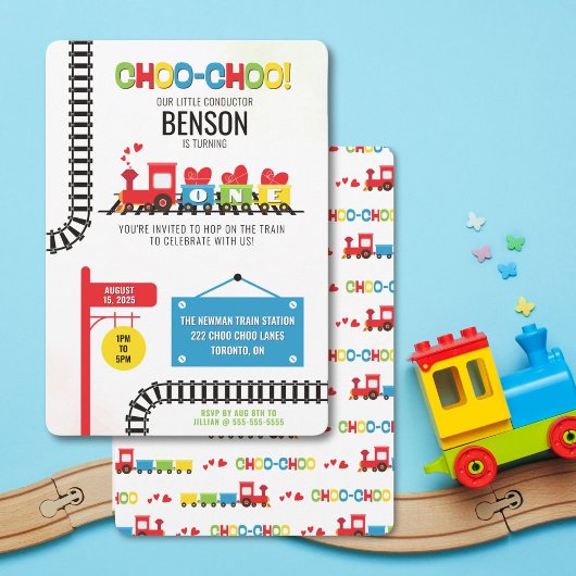 Eerste verjaardag trein uitnodiging