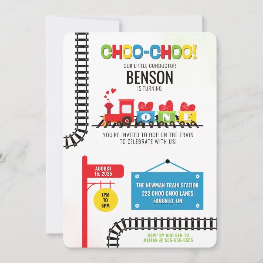 Eerste verjaardag trein uitnodiging (Voorkant)