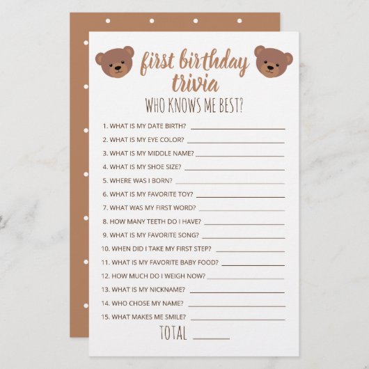 Eerste verjaardag Trivia die me het beste spel ken (Voorkant / Achterkant)