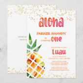 Eerste verjaardag Tropische Ananas Aloha Luau Kaart (Voorkant / Achterkant)