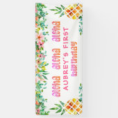 Eerste verjaardag tropische ananas bloemen spandoek (Verticaal)