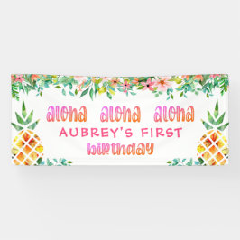 Eerste verjaardag tropische ananas bloemen spandoek