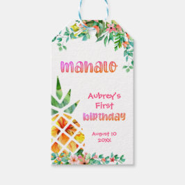 Eerste Verjaardag Tropische Ananas MAHALO Dank u Cadeaulabel