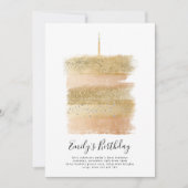 Eerste Verjaardag Uitnodigen Meisje, Taart Sparkly Kaart (Voorkant)