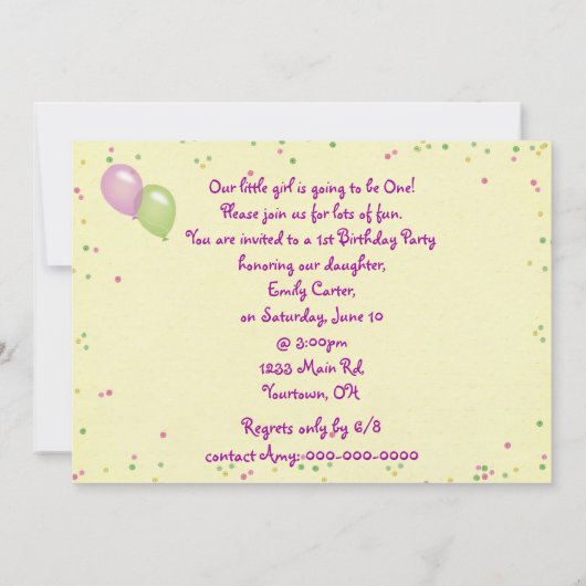 Eerste verjaardag Uitnodiging (Achterkant)