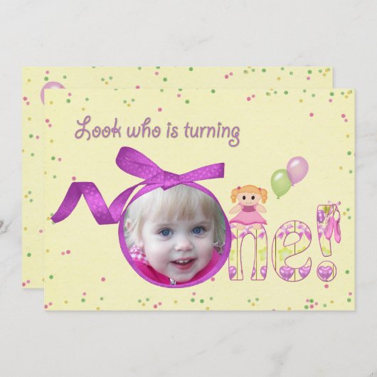 Eerste verjaardag Uitnodiging (Voorkant / Achterkant)