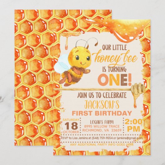 Eerste verjaardag uitnodiging (Voorkant / Achterkant)