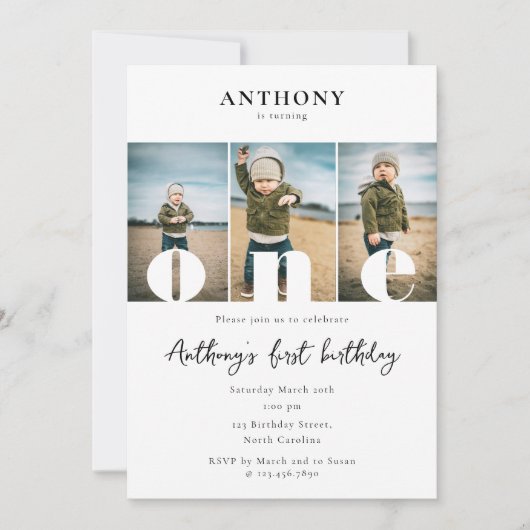 Eerste Verjaardag Uitnodiging 1e Een Foto's Boy Gi (Voorkant)