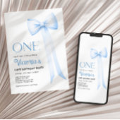 Eerste verjaardag uitnodiging, blauwe Coquette Bow Kaart