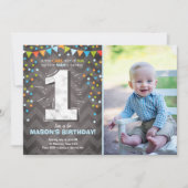 Eerste Verjaardag Uitnodiging jongen One Chalk Gro (Voorkant)