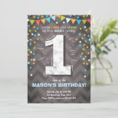 Eerste Verjaardag Uitnodiging jongen One Chalk Gro (Staand voorkant)