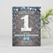 Eerste Verjaardag Uitnodiging Jongen One Navy Blue (Staand voorkant)