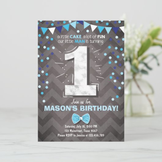 Eerste Verjaardag Uitnodiging Jongen One Navy Blue (Staand voorkant)