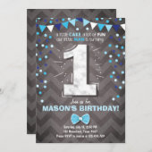 Eerste Verjaardag Uitnodiging Jongen One Navy Blue (Voorkant / Achterkant)