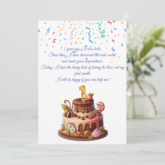 Eerste Verjaardag Uitnodiging Kaars (Staand voorkant)
