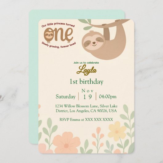 Eerste verjaardag uitnodiging Kaart – Schattigee S (Voorkant / Achterkant)