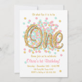 Eerste verjaardag uitnodiging Meisje Roze Gouden M (Voorkant)