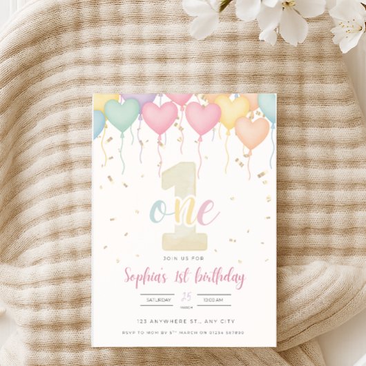 Eerste verjaardag uitnodiging - pastel 5x7