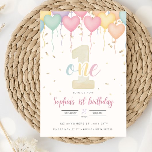 Eerste verjaardag uitnodiging - pastel 5x7