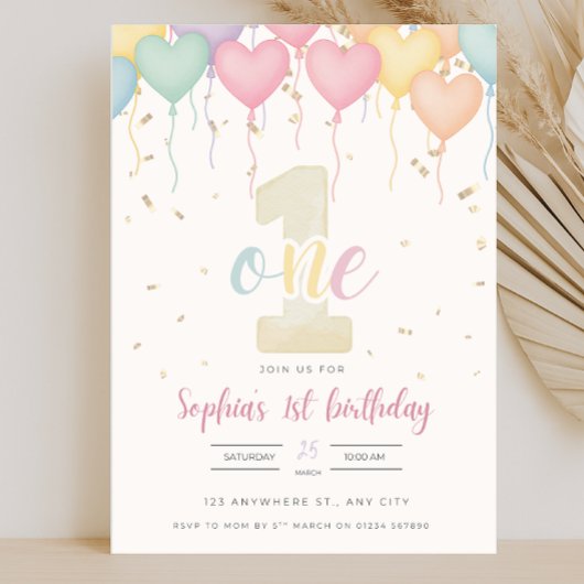 Eerste verjaardag uitnodiging - pastel 5x7