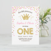 Eerste verjaardag uitnodiging Princess Gold Pink T (Staand voorkant)