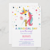 Eerste verjaardag Unicorn Verjaardag Uitnodigingen (Voorkant / Achterkant)
