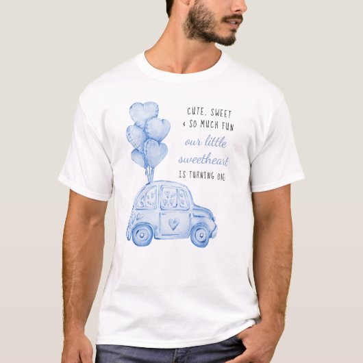 Eerste Verjaardag Valentijn Blauwe Ballonnen en Au T-shirt (Voorkant)