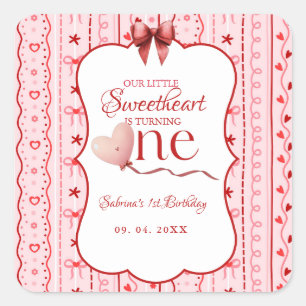 Eerste verjaardag valentijns baby verjaardagsfeest vierkante sticker